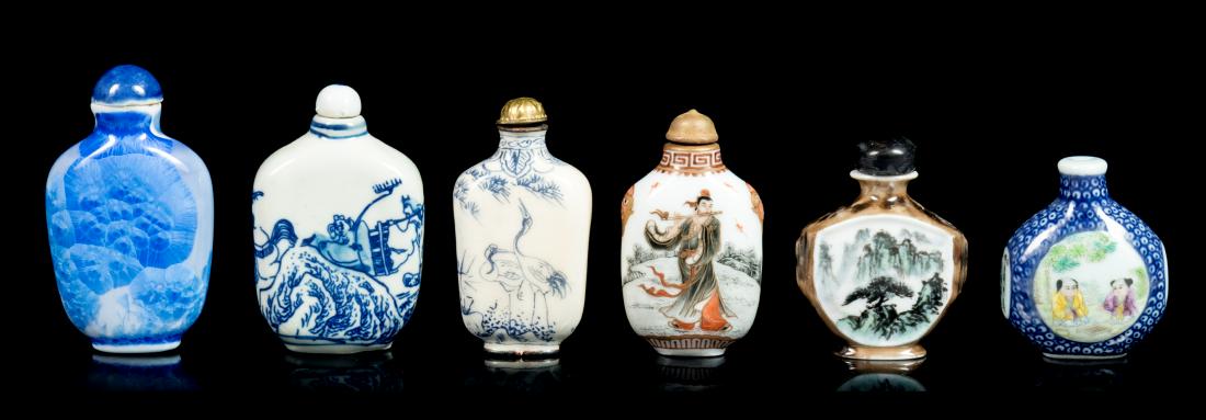 Six Chinese Porcelain Snuff Bottles Height of tallest 2 (1 of 3)