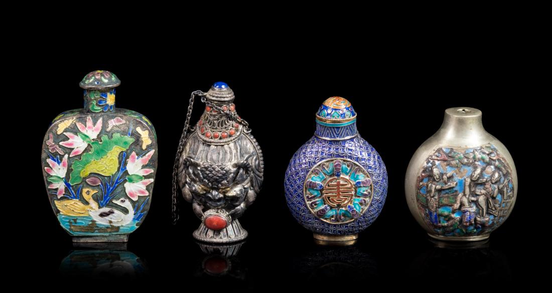 Four Chinese Enamel on Silver Snuff Bottles Height of (1 of 1)