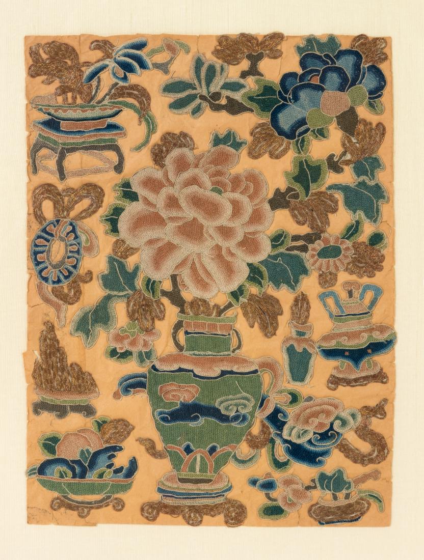 Two Chinese Embroidered Silk Panels Diameter of larger (1 of 2)