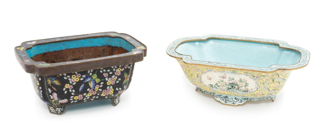 Two Japanese Metal Cachepots Diameter of largest 12 1/2 (1 of 1)