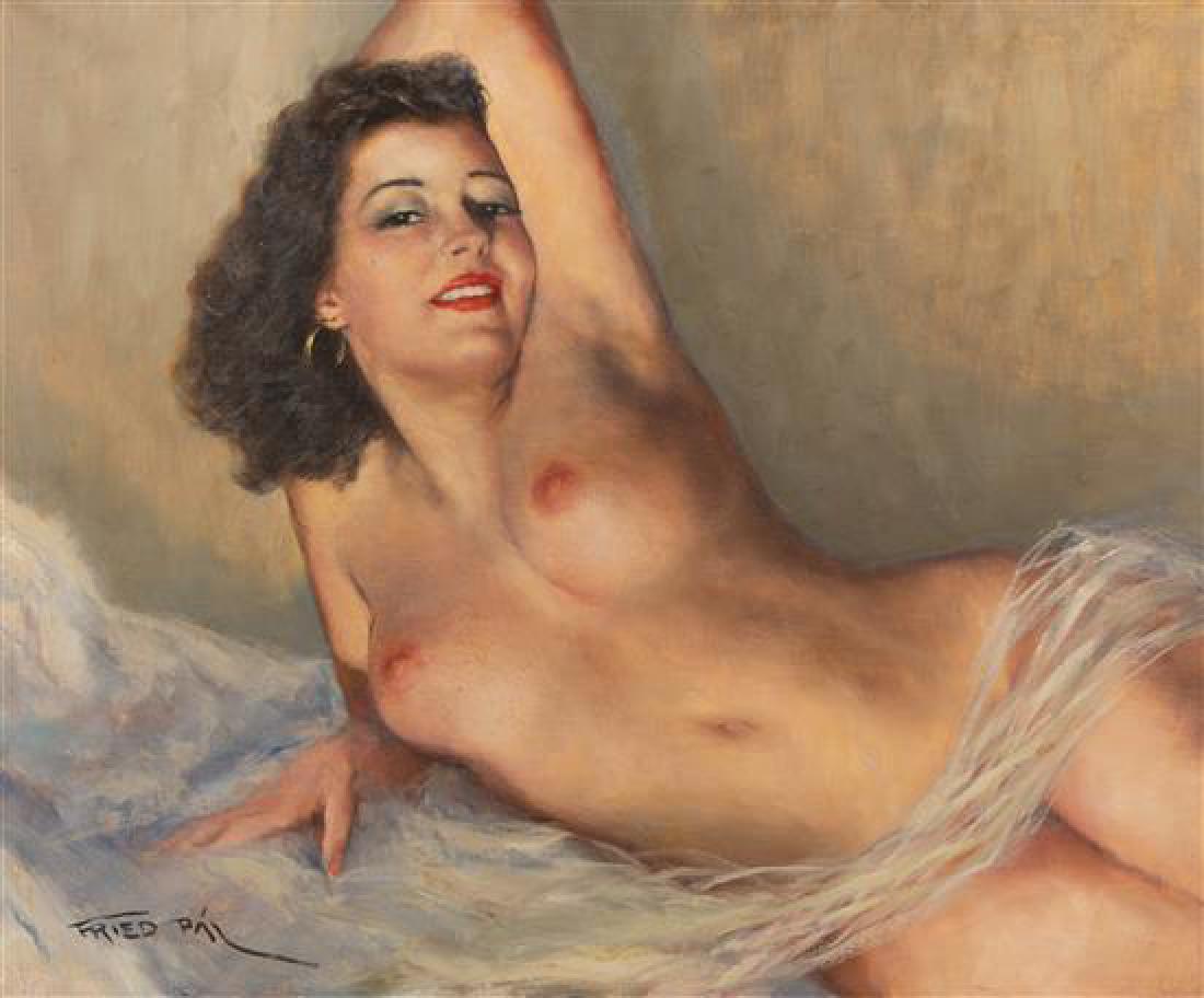 * Pal Fried, (Hungarian/American, 1893-1976), Untitled: * Pal Fried (Hungarian/American, 1893-1976) Untitled (Reclining Nude) oil on canvas signed Fried Pal (lower left) 24 x 29 1/4 inches. Estimate $600-800 Property from the Estate of Peter and Caroli