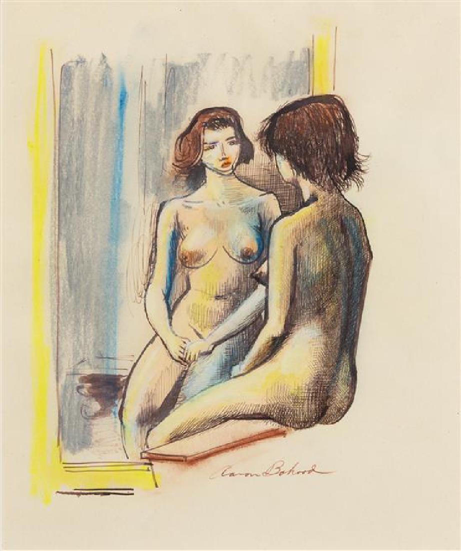 * Aaron Bohrod, (Wisconsin, 1907-1992), Nude in the: * Aaron Bohrod (Wisconsin, 1907-1992) Nude in the Mirror ink and watercolor signed Aaron Bohrod (lower right) 11 x 9 inches. Estimate $500-700 Property from the Collection of the Evelyn Goldstein
