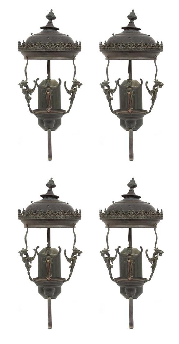 A Group of Four Cast Metal Wall-Mounted Lanterns Height (1 of 1)
