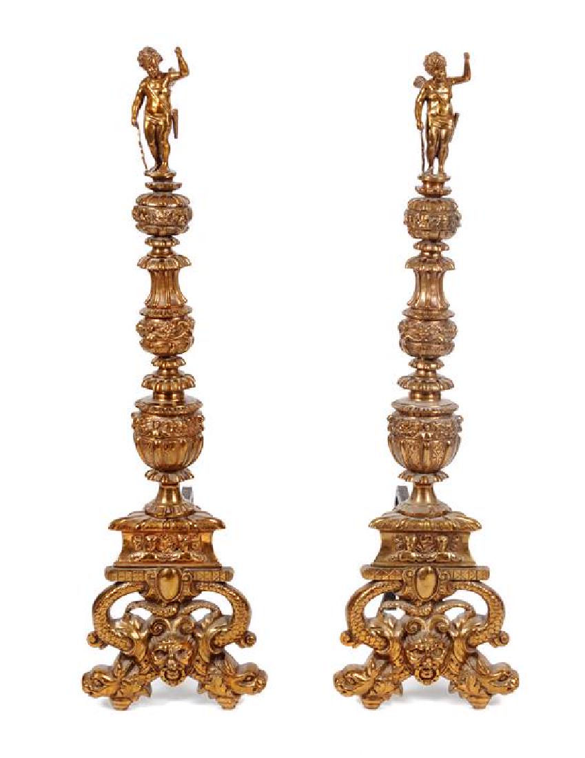 * A Pair of Continental Gilt Bronze Andirons Height 47 (1 of 1)