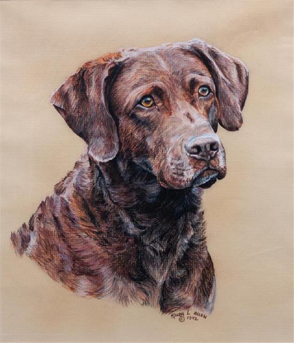 * Six Works of Art depicting Chesapeake Bay Retrievers: * Six Works of Art depicting Chesapeake Bay Retrievers comprising a brass relief plaque from the American Chesapeake Club; two Roy Andersen photomechanical reproductions; Karen Allen Portrait, 1992 mi