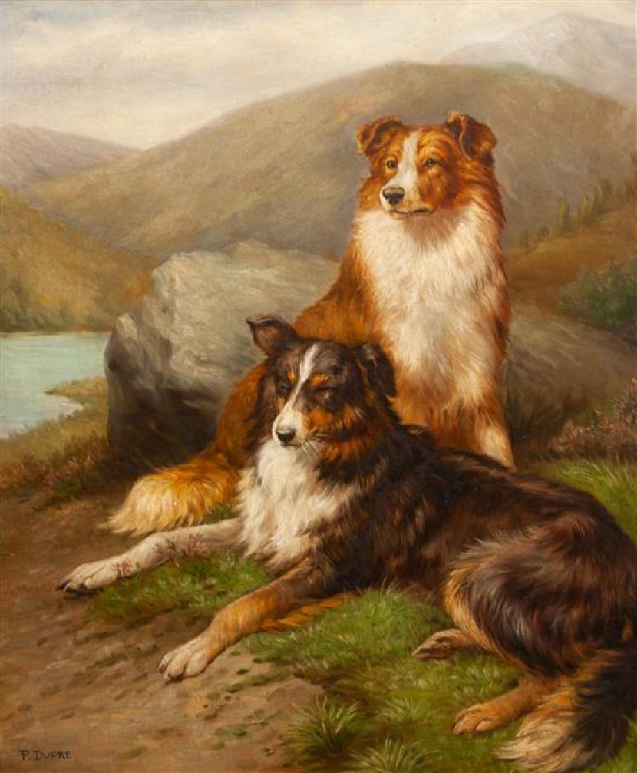 * Four Works of Art depicting Collies Largest: 24 1/4 x: * Four Works of Art depicting Collies comprising Roy Andersen Sheel Shall Gently Graze reproduction print with pencil drawing; Paul Bransom Wolf and Collie pastel; Collie oil on canvas, signed illegib