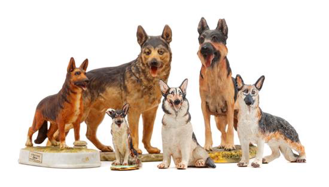 * A Group of Six Porcelain and Ceramic German Shepherds (1 of 1)