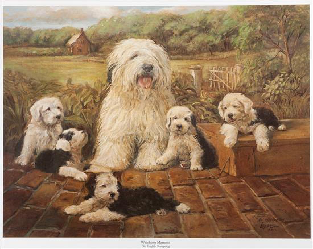 * A Print depicting Old English Sheepdogs 16 3/4 x 21 (1 of 1)