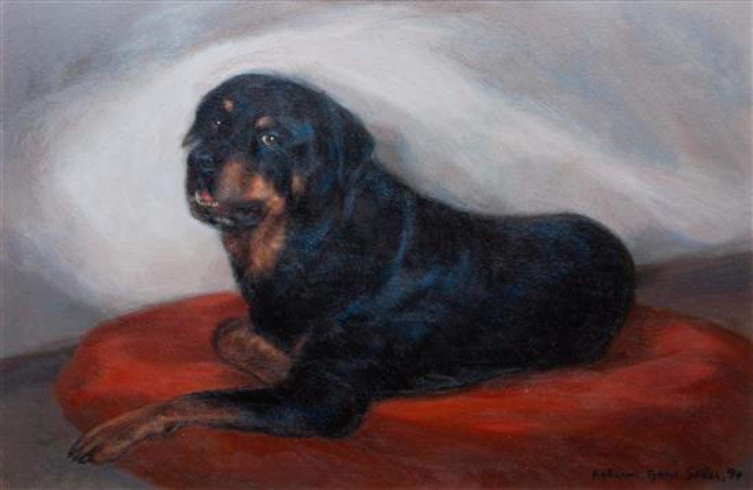 * Three Rottweiler Paintings, , comprising Katherine: * Three Rottweiler Paintings comprising Katherine Grove Sailer Anna Danzer Tilghman and Her Rottweiler, 1984 oil on canvas; Katherine Grove Sailer Rottweiler, 1994 oil on canvas; and Louise Lopina Rec
