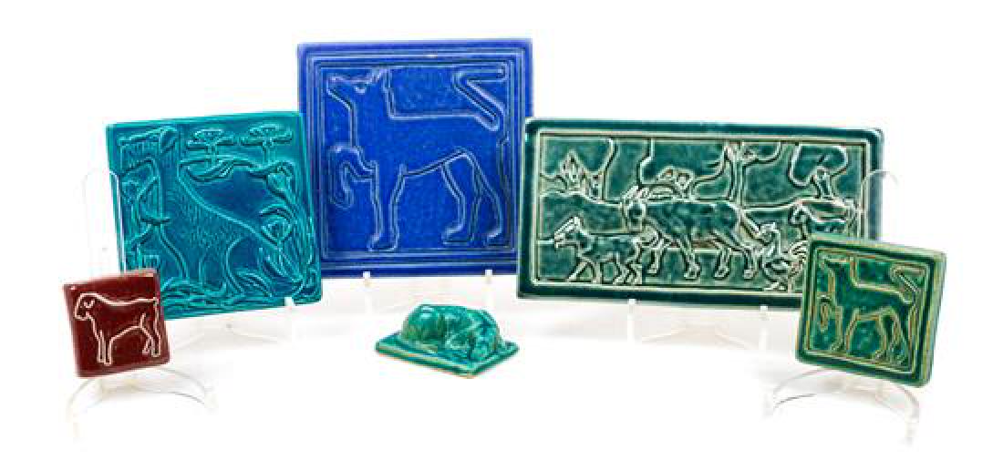 * Six Glazed Tiles depicting Stylized Dogs Width of (1 of 1)