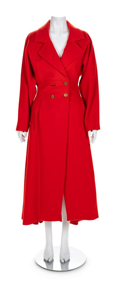 Karl Lagerfeld Wool Cashmere Coat, 1980-90s: Karl Lagerfeld Wool Cashmere Coat, 1980-90s Estimate $150-200 One small hole at the back of the right sleeve. Approximate Flat Measurements Across the Front: Bust: 16" Shoulder:16" Waist: 16" H