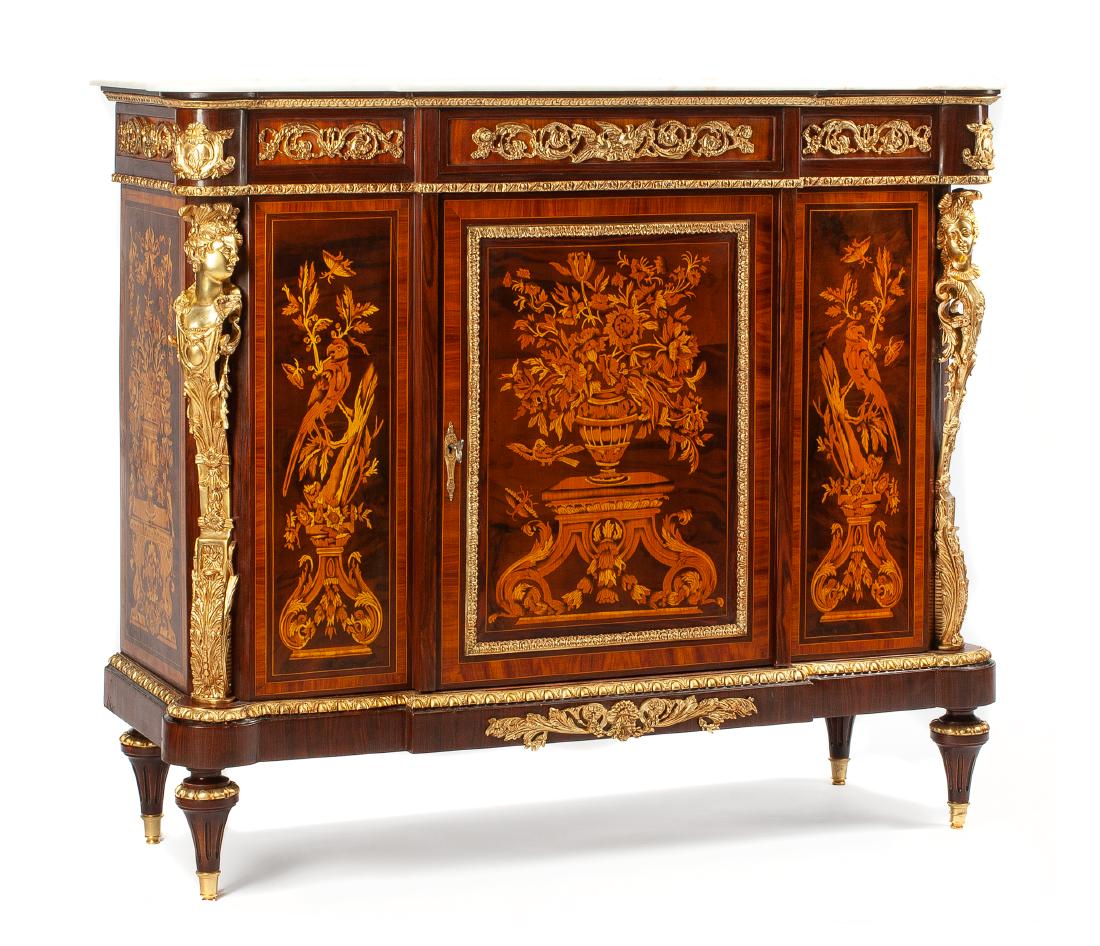 A Louis XVI Style Gilt Bronze Mounted Marquetry Cabinet (1 of 1)