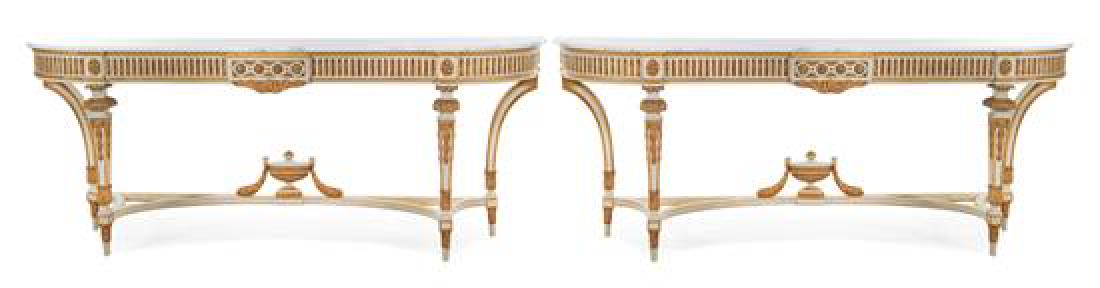 A Pair of Louis XVI Style Painted and Gilt Console (1 of 1)