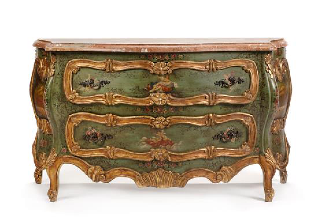 A Venetian Painted and Parcel Gilt Commode Height 34 x (1 of 1)