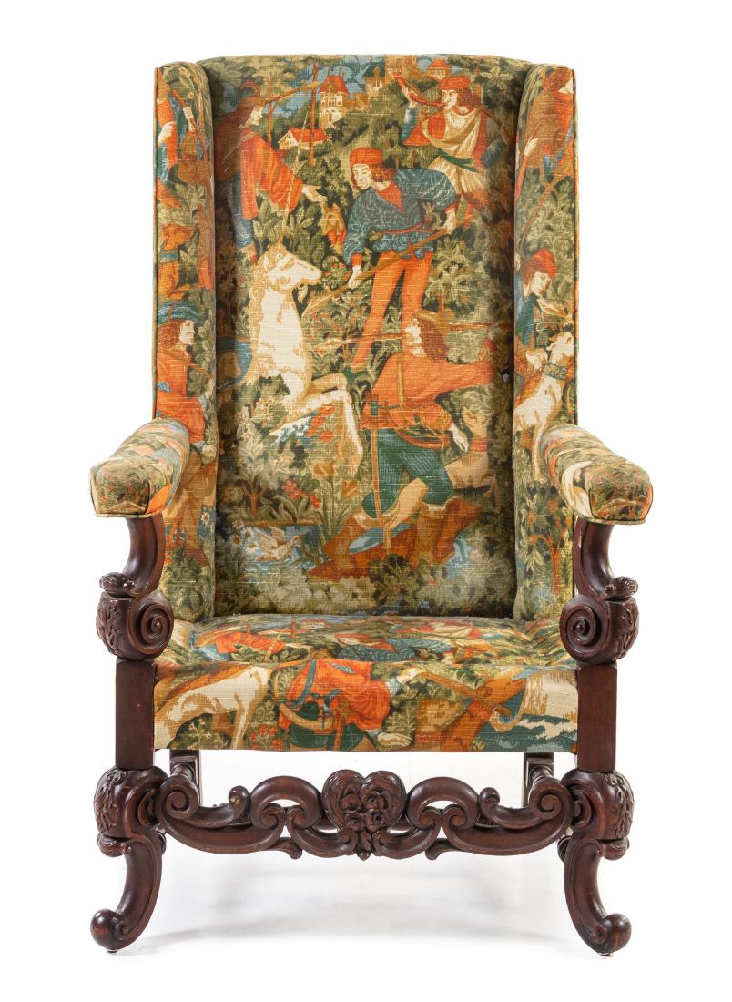 A Jacobean Style Wingback Armchair Height 50 inches. (1 of 1)