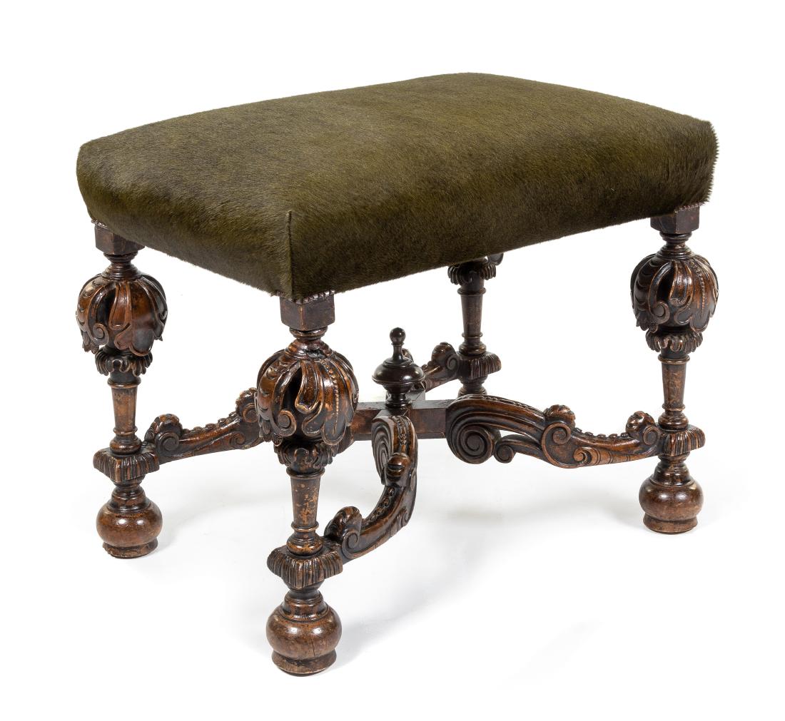 A William and Mary Style Carved Oak Stool Height 22 x (1 of 1)