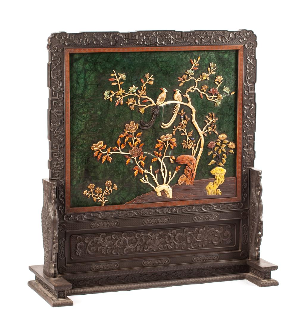 A Chinese Carved Table Screen on Stand Height 43 x (1 of 1)