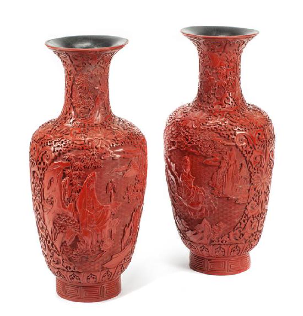A Pair of Chinese Cinnabar Vases Height 25 x diameter (1 of 1)