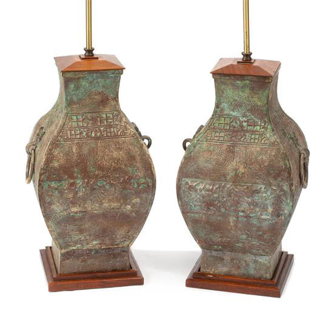 A Pair of Chinese Archaic Style Bronze Urns Height of (1 of 1)