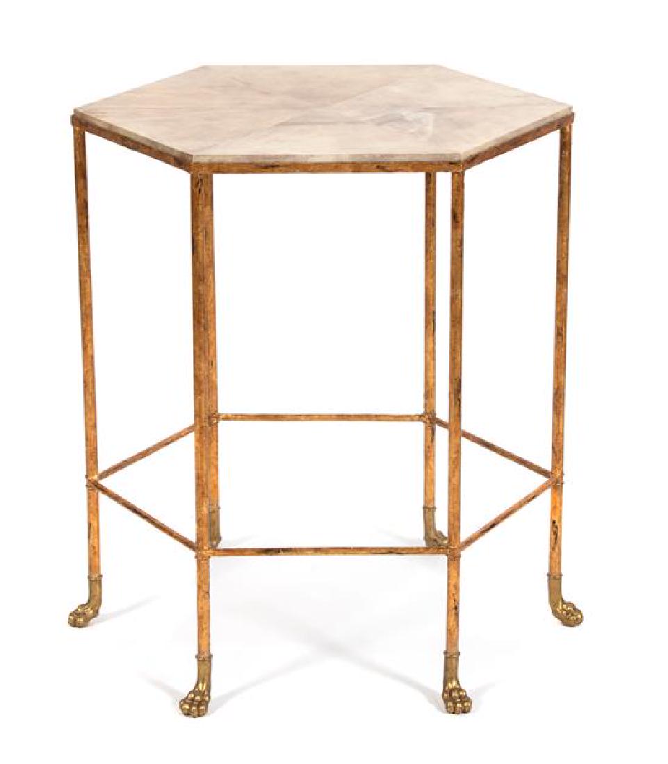 A Modern Gilt Metal and Faux-Goat Skin Hexagonal Side (1 of 1)
