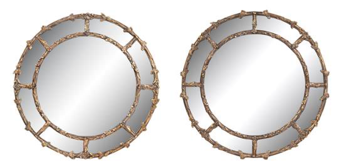 A Pair of Whimsical Gilt Circular Mirrors (1 of 1)