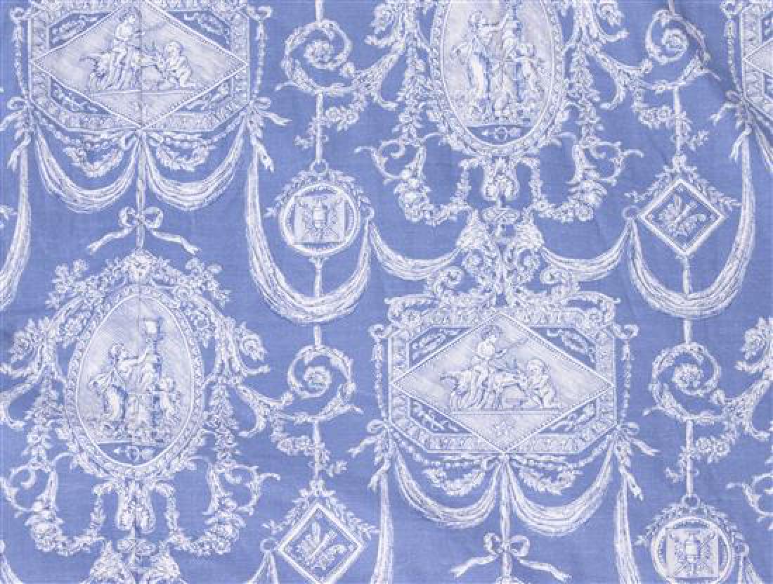 Two Curtain Panels of Blue and White Toile Fabric (1 of 1)