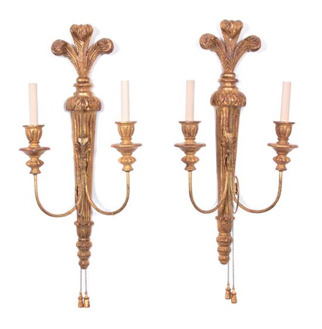 A Pair of Italian Carved Giltwood and Metal Two-Light (1 of 1)