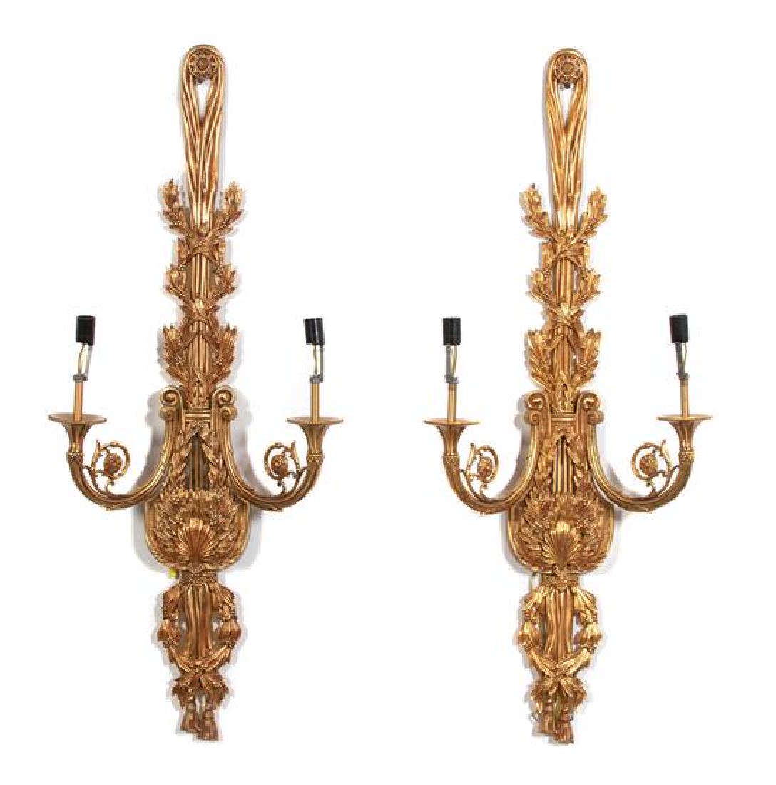 A Pair of Louis XVI Style Brass Two-Light Wall Sconces (1 of 1)