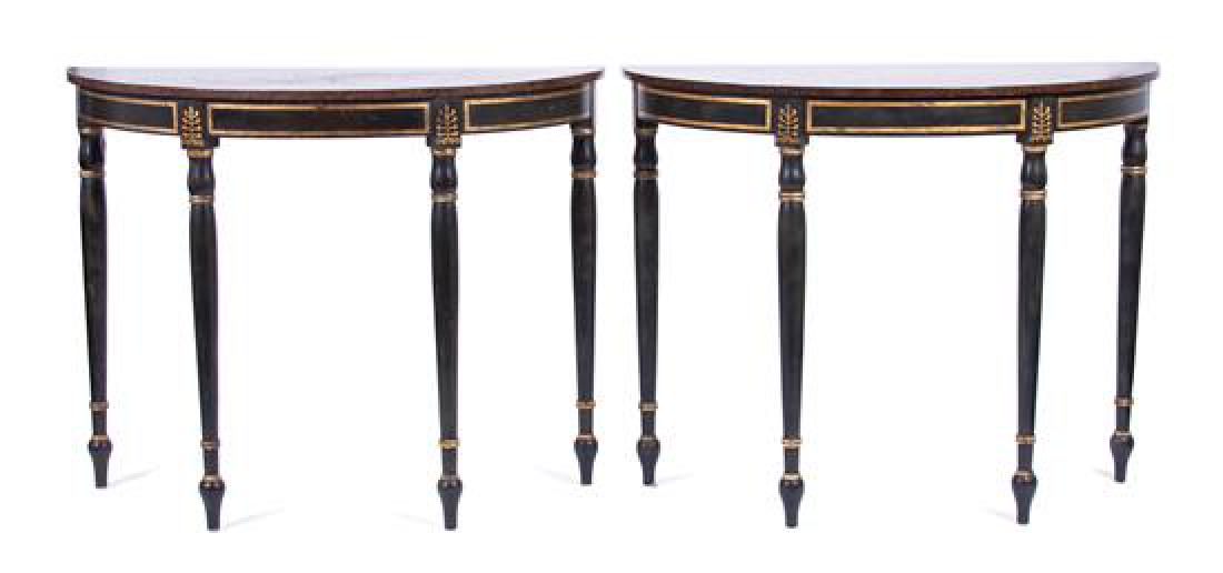 A Pair of Louis XVI Style Ebonized Demilune Console (1 of 1)