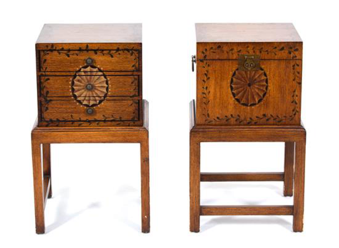 Two Continental Painted Burlwood Bedside Cabinets (1 of 1)