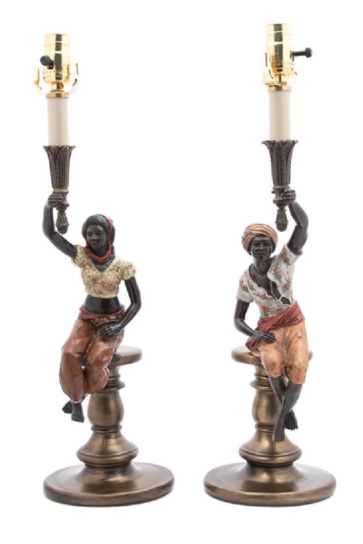 A Pair of Cold Painted Blackamoor Figural Lamps (1 of 1)