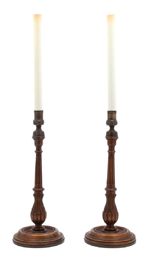 A Pair of English Walnut Columnar-Form Candlesticks (1 of 1)
