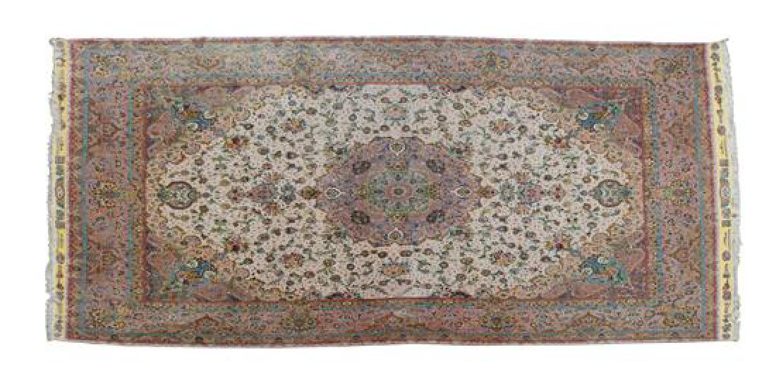 A Silk and Cotton Qum Pictorial Rug (1 of 1)