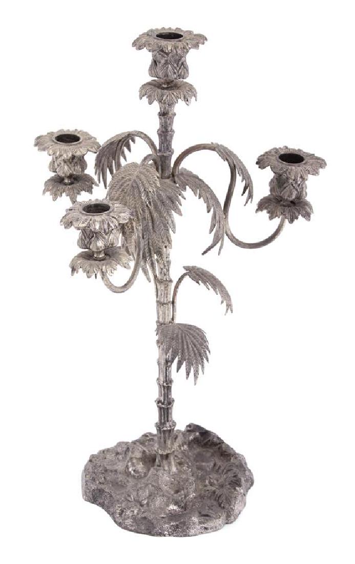 A Silvered Metal Four-Light Palm Tree Candelabrum (1 of 1)