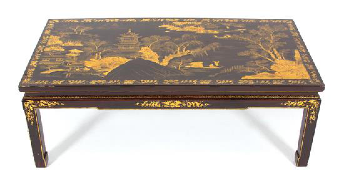 A Chinoiserie Decorated Black and Gilt Lacquered Low (1 of 1)