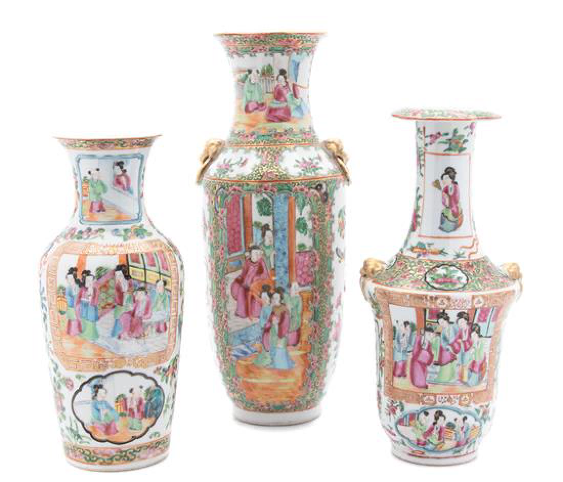 Three Chinese Export Rose Canton Vases (1 of 1)