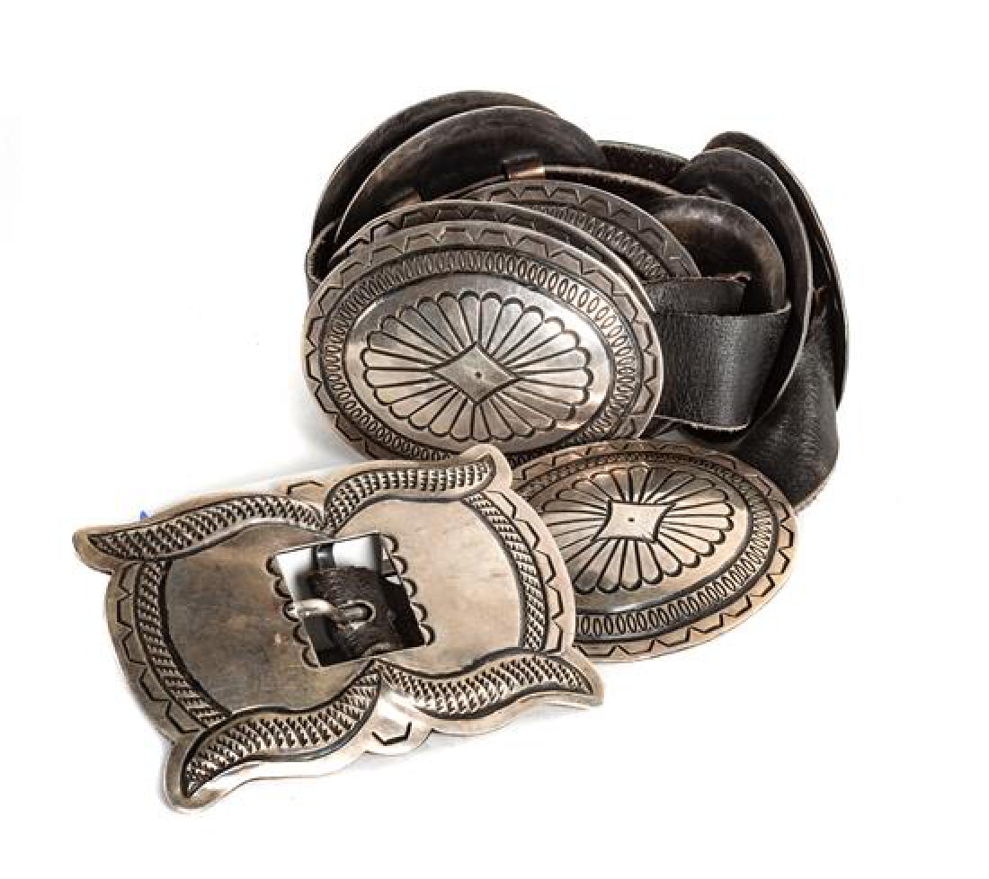 Navajo Silver Concho Belt Length 45 inches (1 of 2)