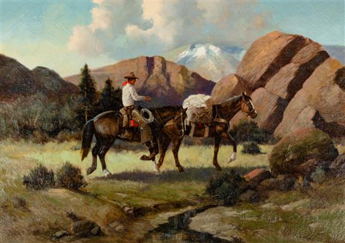 Charles Damrow 28 x 39 1/2 inches: Charles Damrow (american, 1916 - 1989) On the Trail, oil on canvas, signed Charles Damrow (lower left) 28 x 39 1/2 inches Estimate $300-500 Property from an Estate, Paradise Valley, AZ