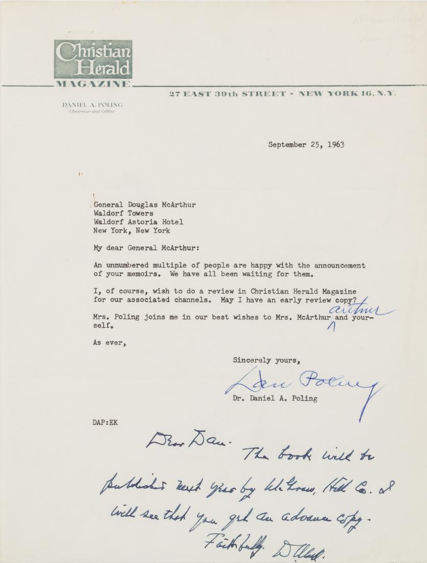 * [U. S. MILITARY LEADERS]. A group of 3 manuscripts, (1 of 2)