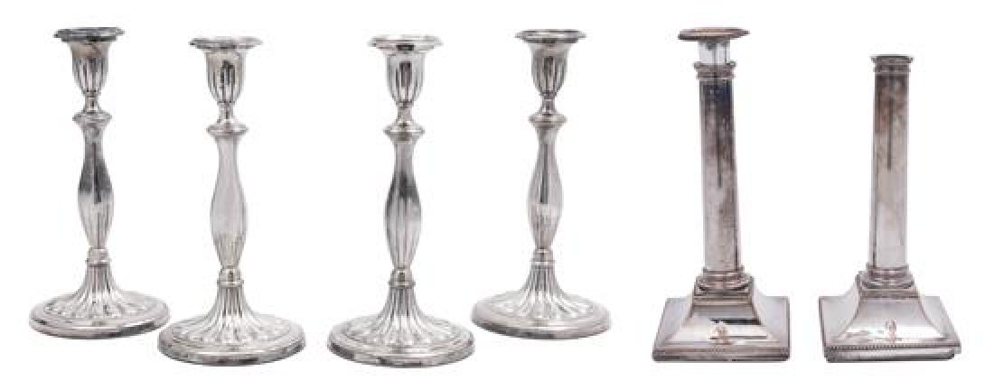 A Pair of Sheffield Plate Columnar Candlesticks and a (1 of 1)