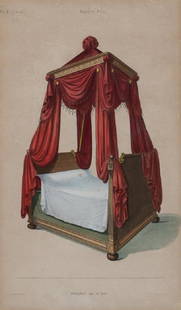 A Set of Four Colored Engravings of Beds: A Set of Four Colored Engravings of Beds AFTER DESIGNS BY THOMAS SHERATON, ENGRAVED BY J. BARLOW, PUBLISHED 1804-1807 Comprising Bed, French Bed, A Plain Design for a Bed, and A New Design For a