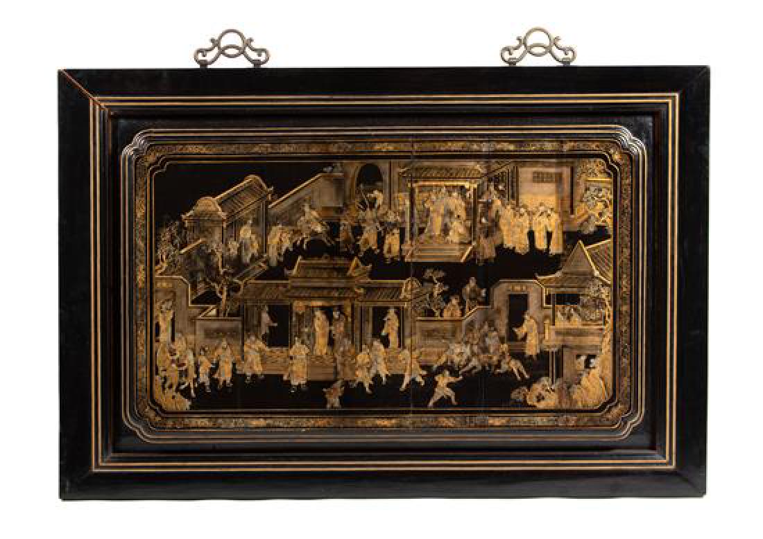 A Chinese Export Gilt-Decorated Black Lacquer Panel (1 of 1)
