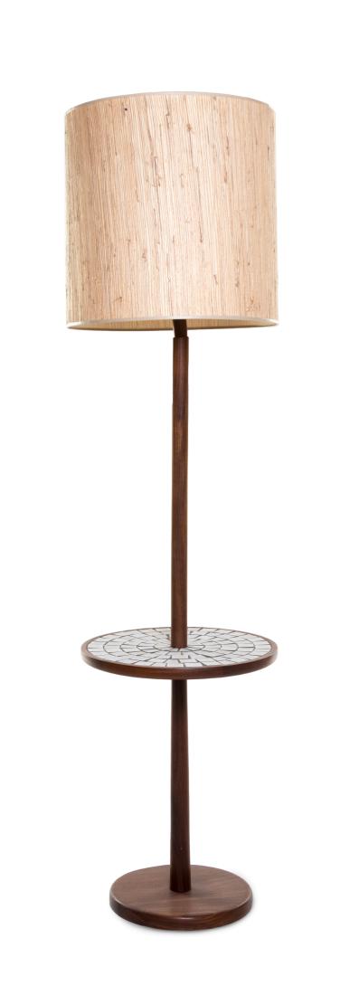 Gordon and Jane Martz, (American, 1924-2015 |: Gordon and Jane Martz (American, 1924-2015 | 1929-2007) Floor Lamp with Table walnut, glazed stoneware, linen Height to top of finial 59 3/4 inches