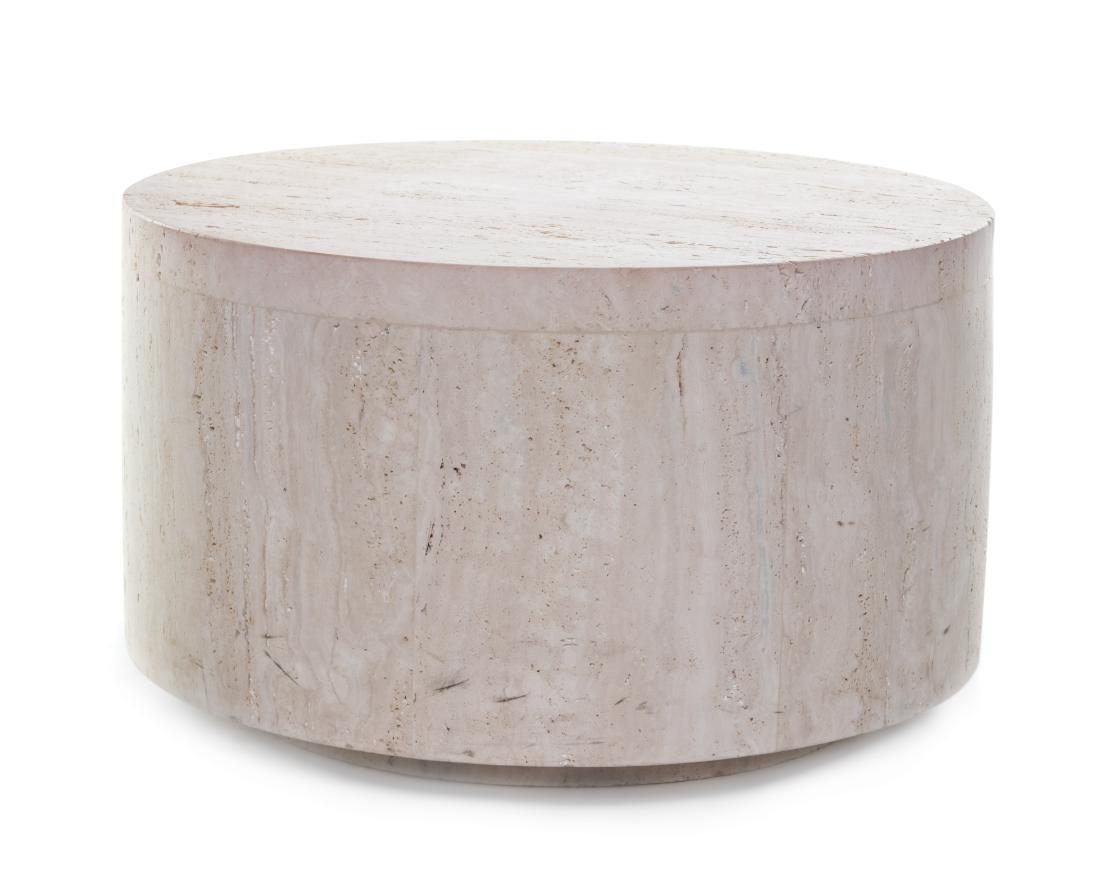 Modernist, American, Mid 20th Century, Circular: Modernist American, Mid 20th Century Circular Pedistal Table travertine Height 14 x diameter 25 inches