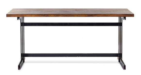 Jules Wabbes, (Belgian, 1919-1974), Console Table Le: Jules Wabbes (Belgian, 1919-1974) Console Table Le Mobilier Universel, Belgium wenge, enameled steel Height 29 1/2 x width 65 3/4 x depth 19 3/4 inches