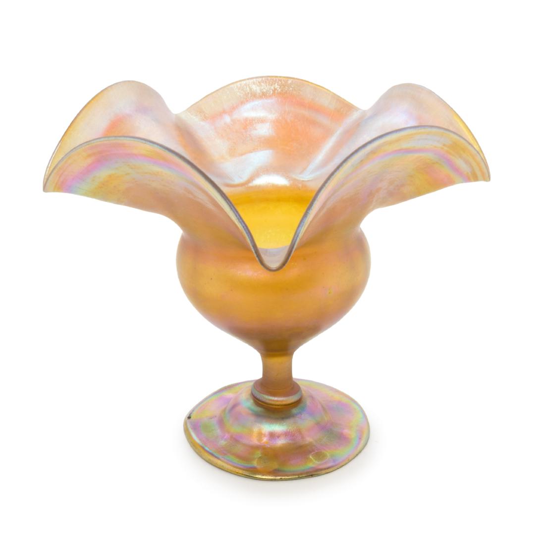 Tiffany Studios, American, Early 20th Century, Footed: Tiffany Studios American, Early 20th Century Footed Vase Favrile glass etched L.C.T. 2161A to underside Height 5 inches