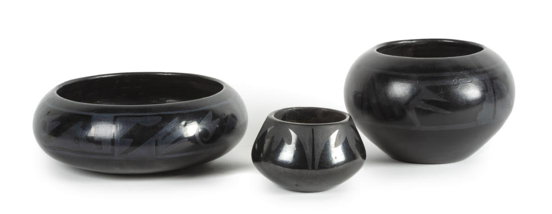 Marie and Julian Martinez Largest Height 9 x 3 inches: Marie and Julian Martinez Largest Height 9 x 3 inches three Marie Martinez pots, all signed Maria & Julian Property from the Collection of Bill Heuter and Jill Kopatich, Colgate, Wisconsin
