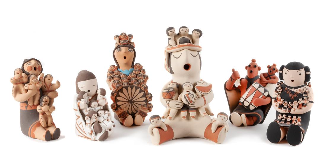 Six Pueblo Storytellers Height of tallest 9 1/2 inches (1 of 1)