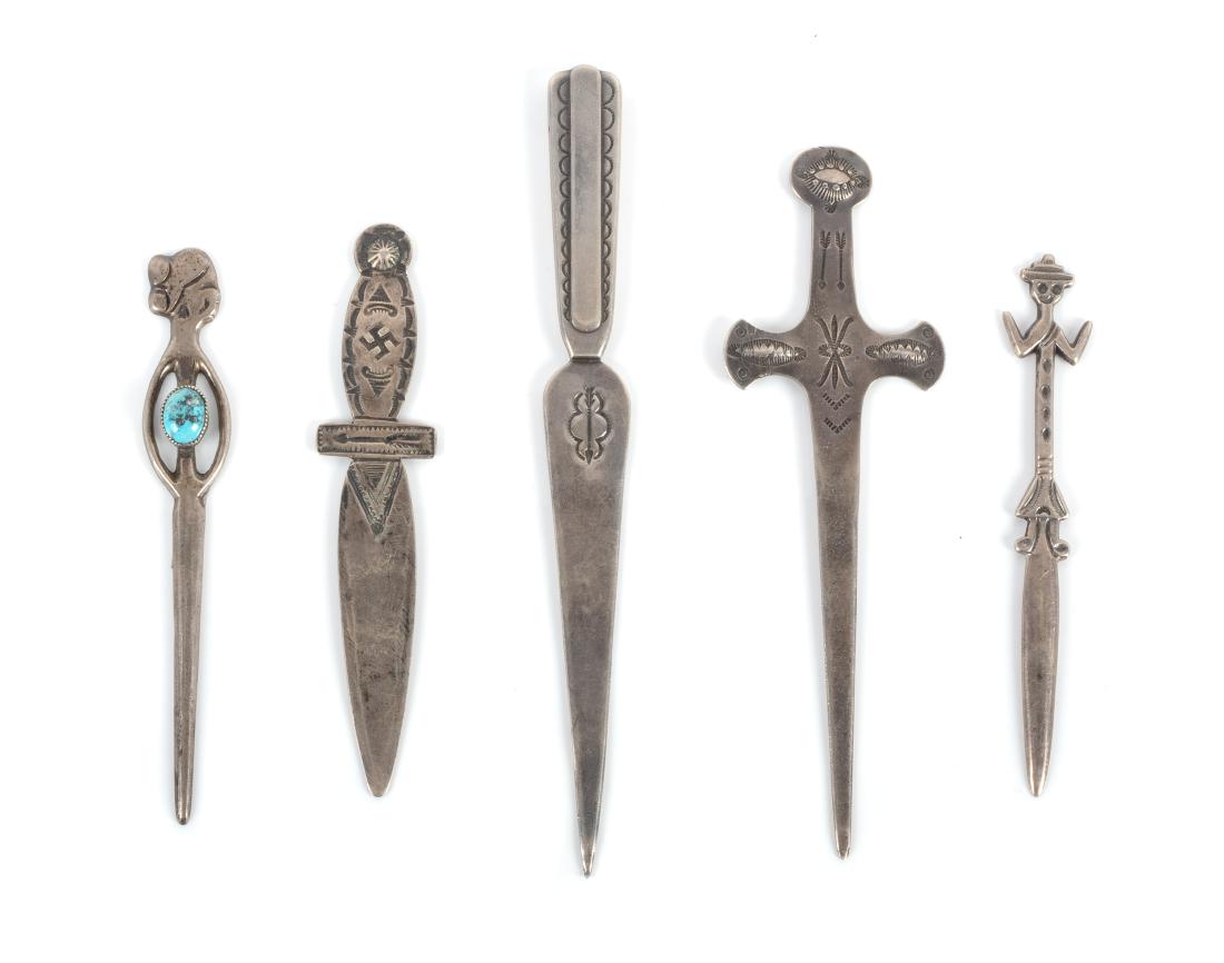 Five Navajo Silver Letter Openers Length of largest 7 (1 of 1)