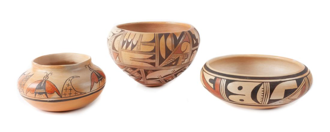 Three Hopi Polychrome Vases Height of largest 6 1/4 x 9 (1 of 1)